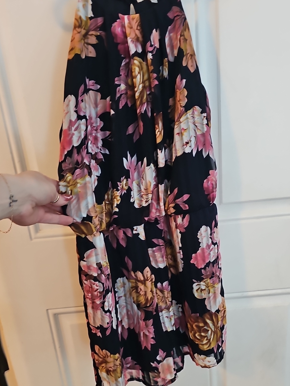 Charlotte Russe Navy Floral Romper with Pink & Gold Accents